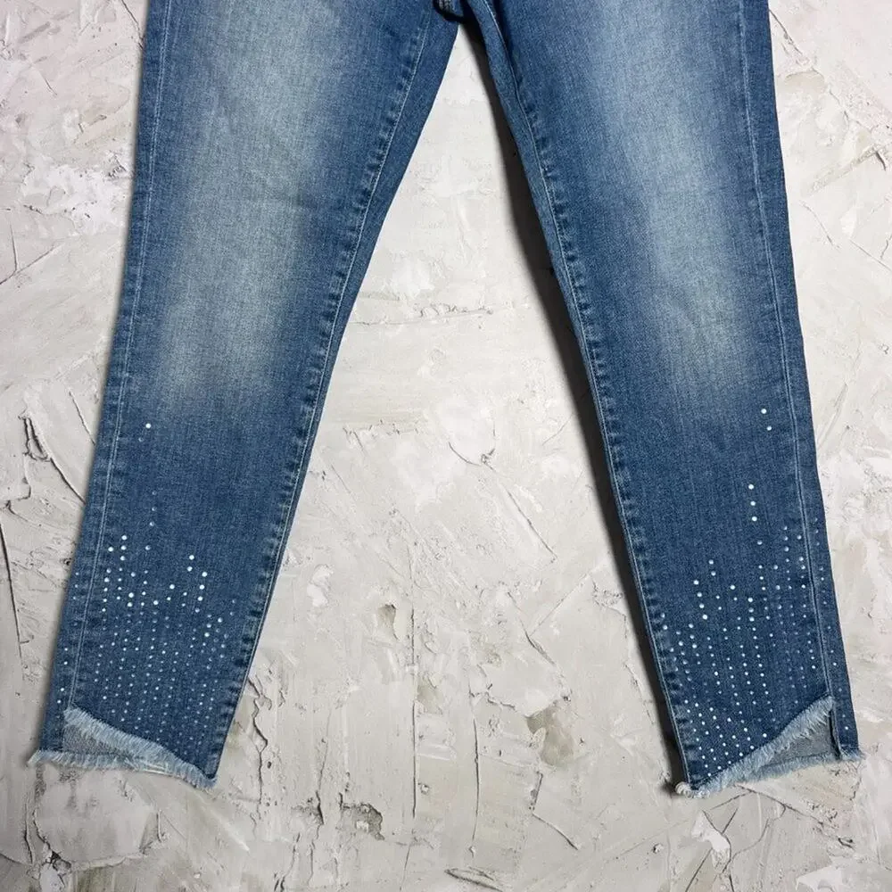 Mavi Tess High Rise Skinny Jeans Indigo Rhinestone Embellished Size 27 NWT